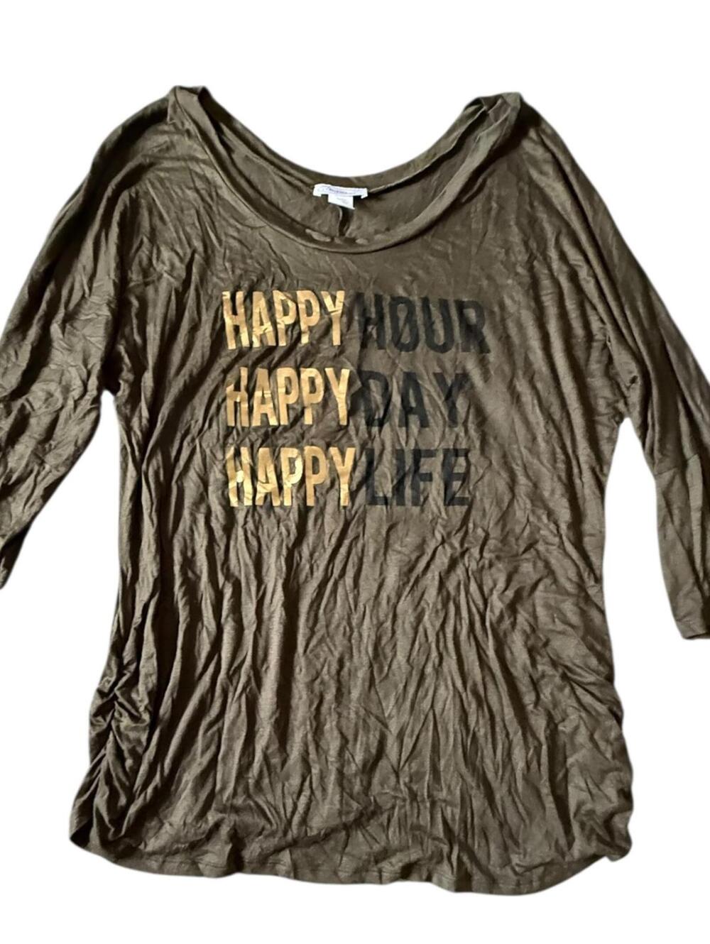 Color Lounge Happy Hour Olive Graphic Top 4X Made in USA